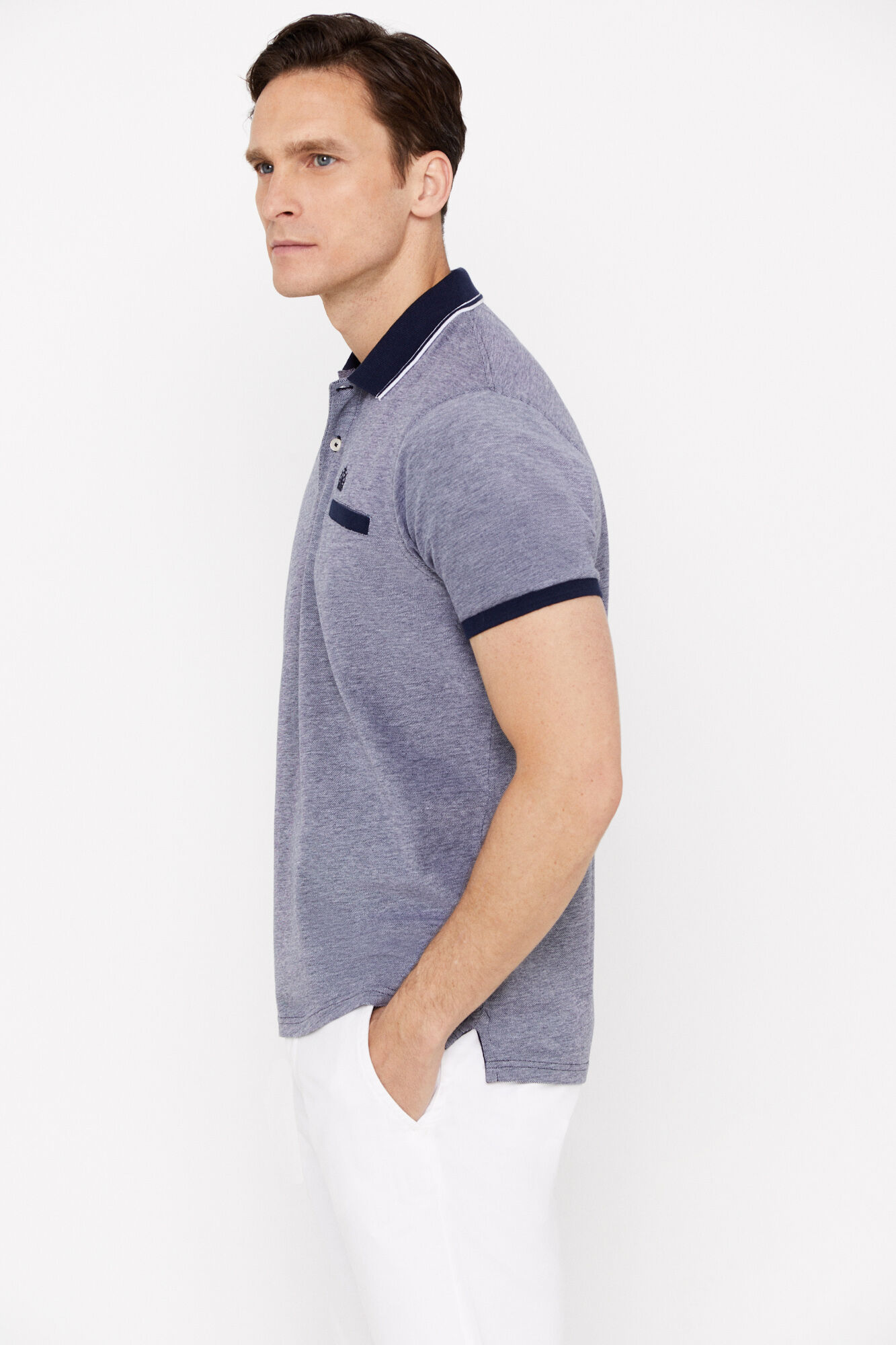 Camisa polo Oxford com gola contrastante - Azul marinho