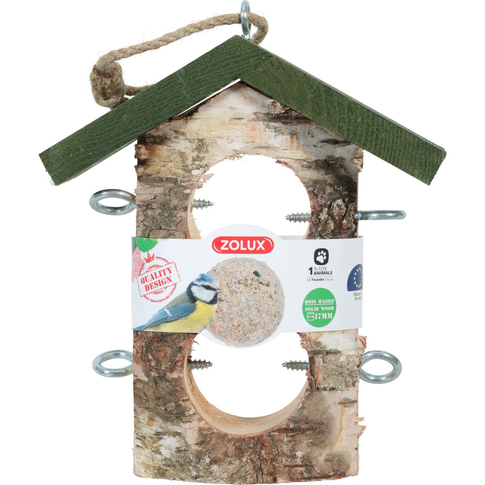 Support 2 boules de graisse en bois massif pour oiseaux