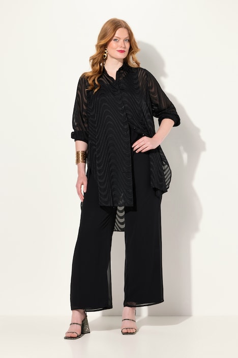 Longbluse, Wellenmuster, Hemdkragen, Langarm