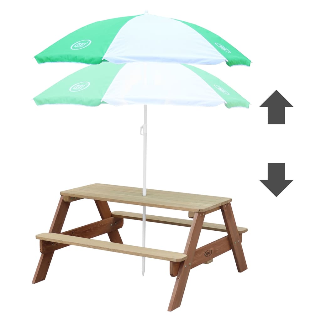 Axi table picnic nick brun avec parasol vert blanc 98x95x49cm
