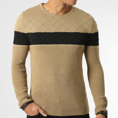 Pull Bicolore Slim Fit 0105 Camel Noir