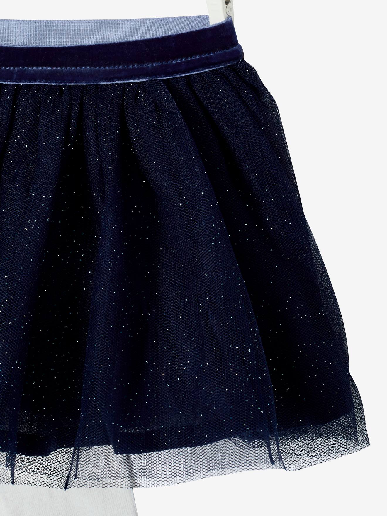 Conjunto de saia de festa e collant em tule brilhante, azul bebê liso e vibrante.