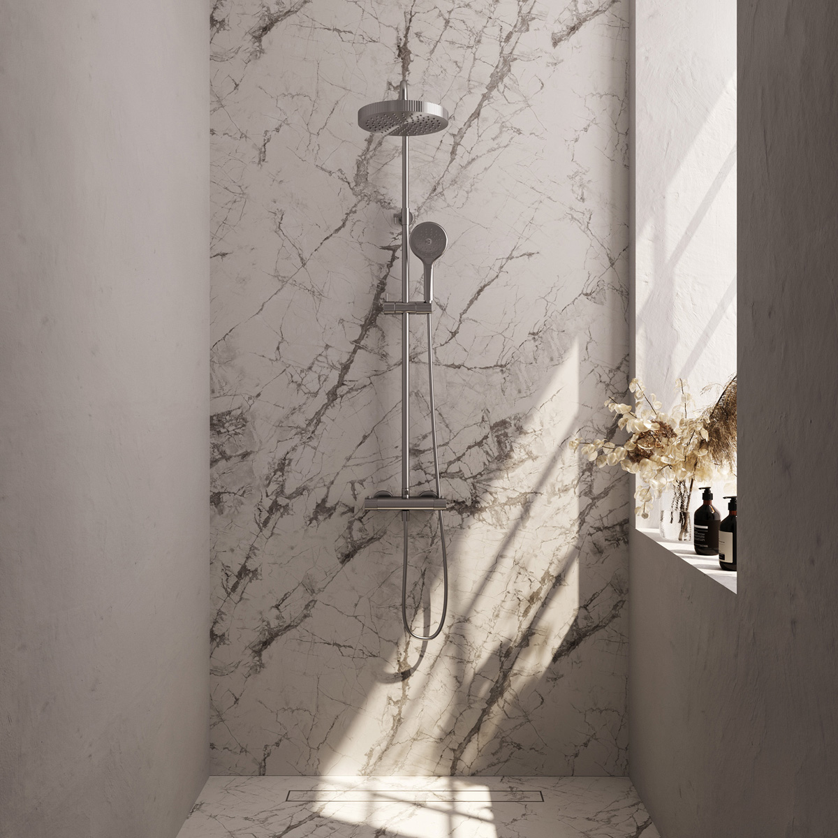Brauer Stripe opbouw regendouche met 25cm hoofddouche en 3 standen handdouche RVS geborsteld PVD