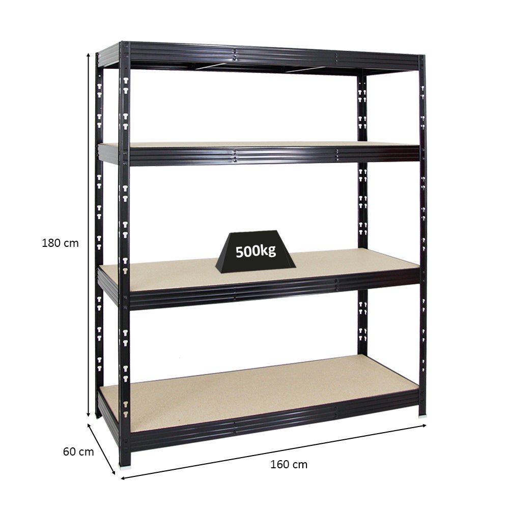 PROREGAL Professionele Heavy-Duty Stellingkast Rhino HxBxD 180 x 160 x 60 cm 4 Spaanplaat Planken 8mm Plank Draagvermogen 500 kg Zwart