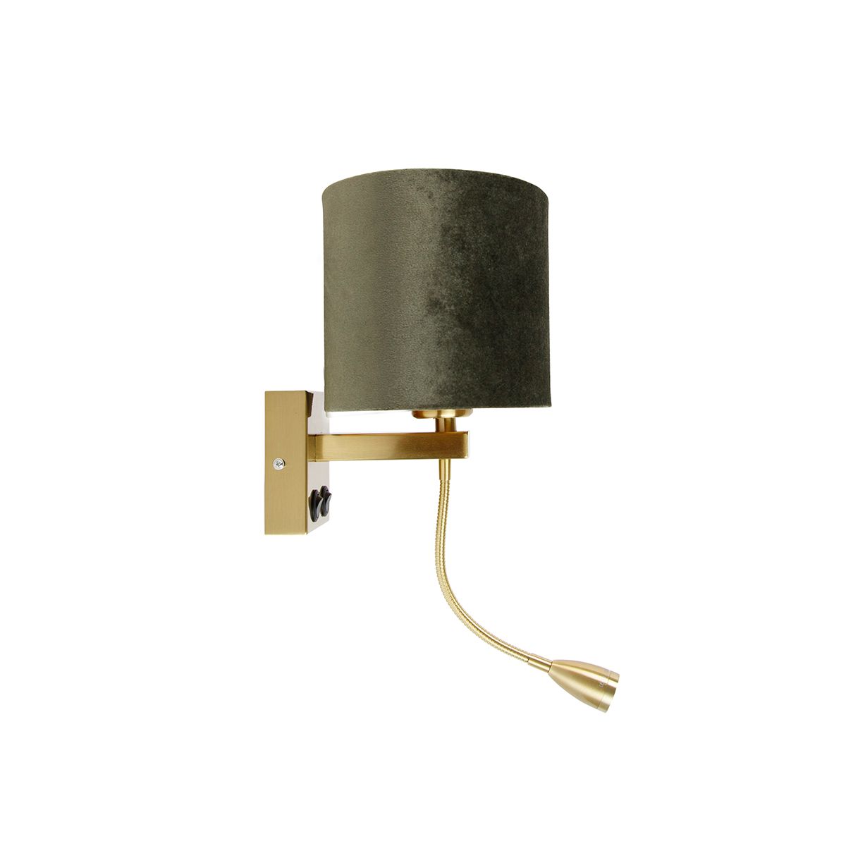 Wandlamp messing met ovale velours kap groen 25cm - Brescia Combi