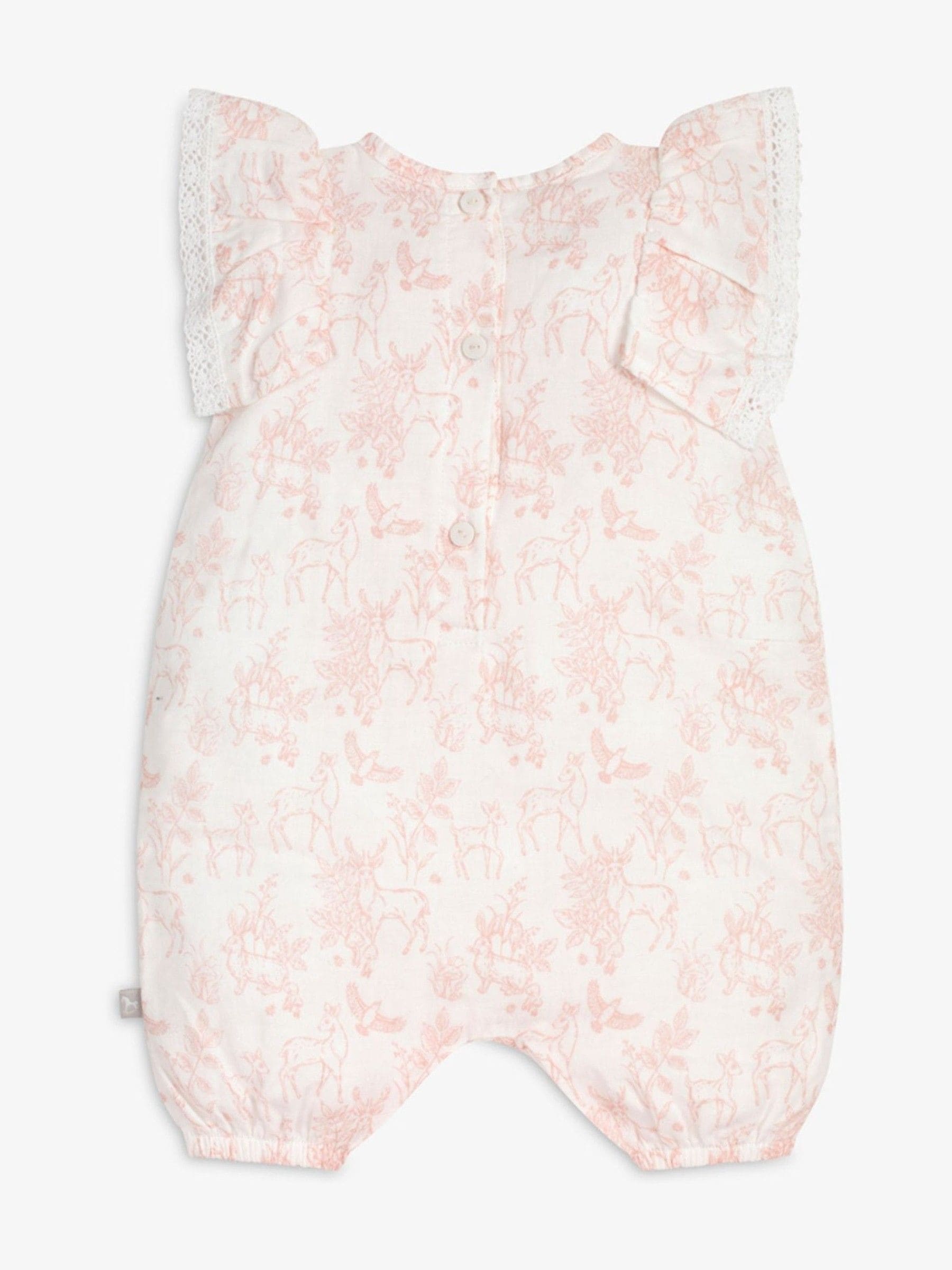 Roze/wit - The Little Tailor Mousseline babyplaysuit van 100% katoen