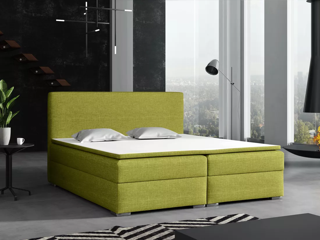 LIT BOXSPRING avec surmatelas Soler 160x200 cm, Lux 22 (Jaune-vert)
