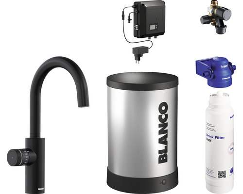 Blanco keukenkraan met filterfunctie en kokend heet water DRINK.HOT EVOL MONO mat zwart 526637