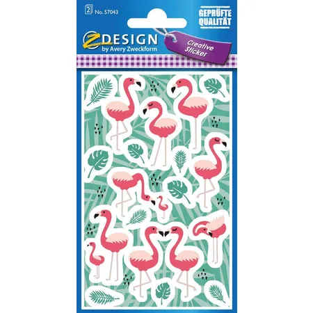 Avery Zweckform Z-Design 57043, Deko Sticker, Flamingo Blätter, 36 Aufkleber