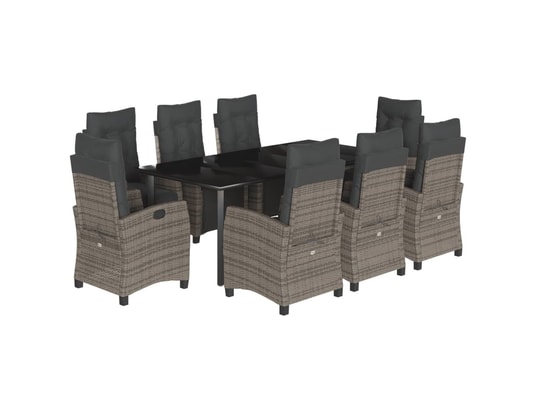 VIDAXL - Ensemble table et chaises Ensemble à manger de jardin 9 pcs coussins gris résine tress...
