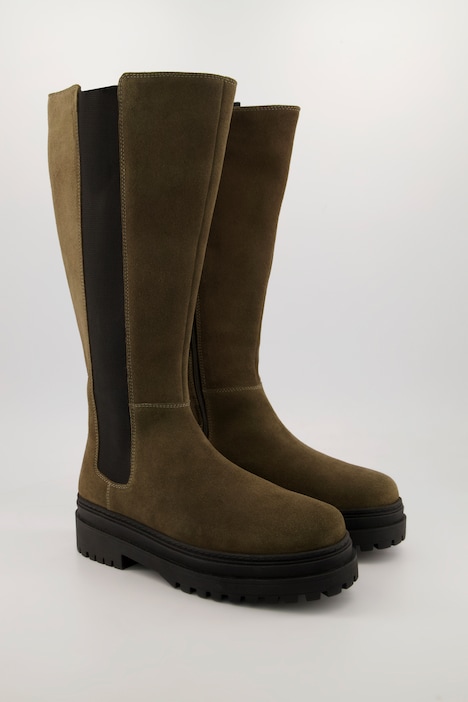 Lederstiefel, XXL-Schaft, Elastikeinsatz, Weite H