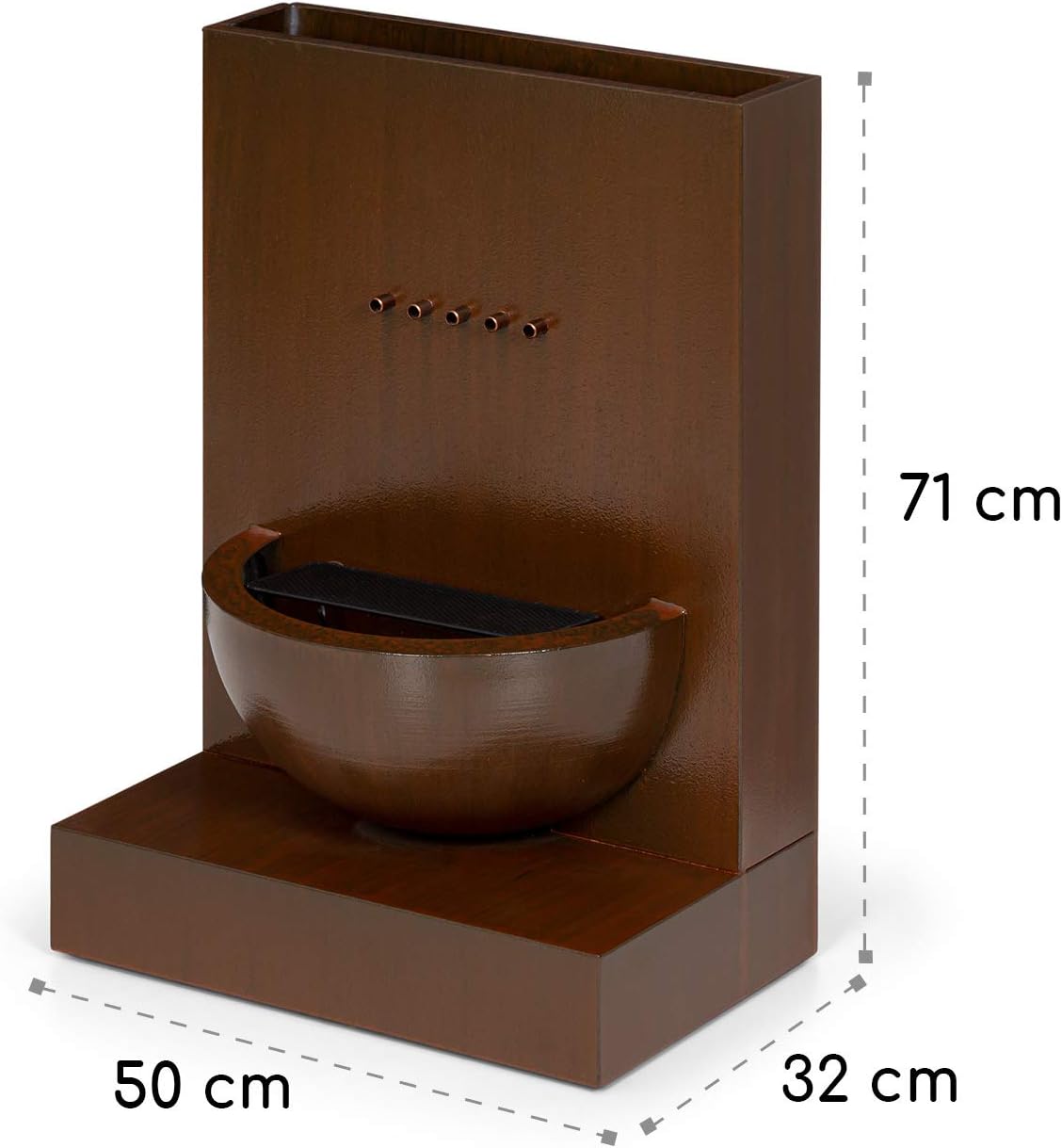 blumfeldt Windflower Gartenbrunnen, Leistung: 11 Watt, inklusive Pflanzschale, für drinnen und draußen, Durchflussmenge: 750 l/h, LED-Lichtleiste, Material: verzinktes Metall, braun