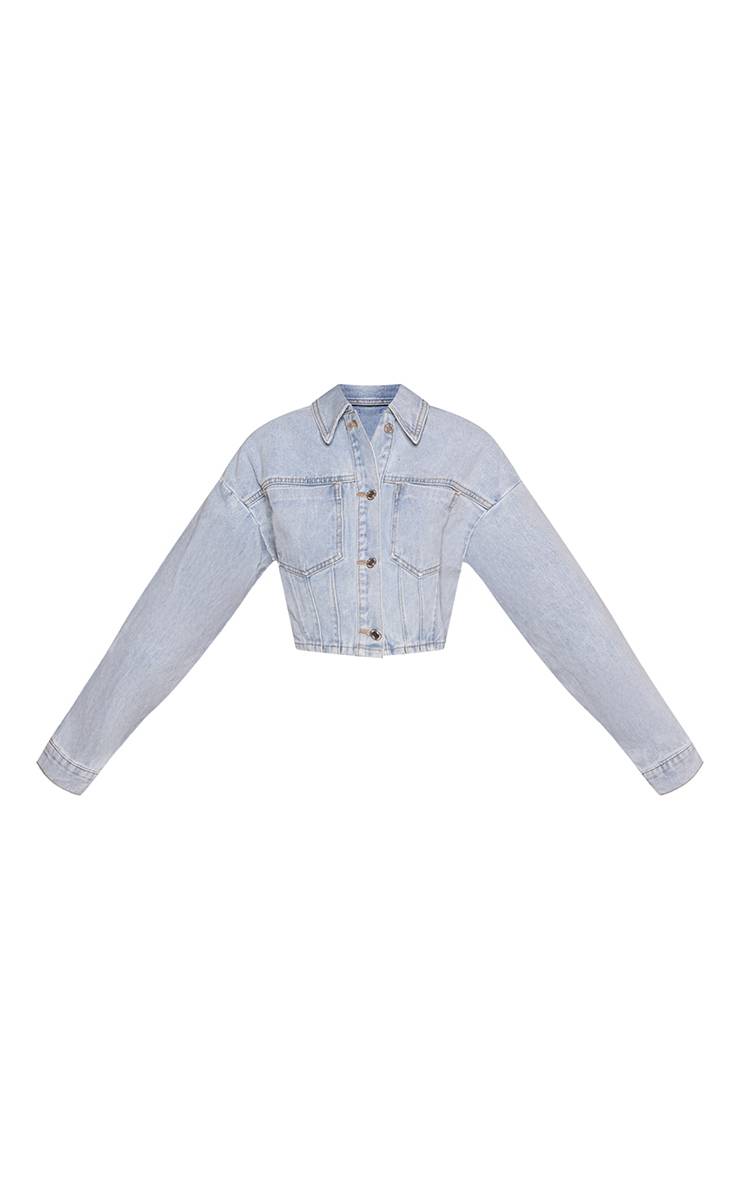 Bleu Clair Veste En Jean Courte À Manches Ballon Grande Taille