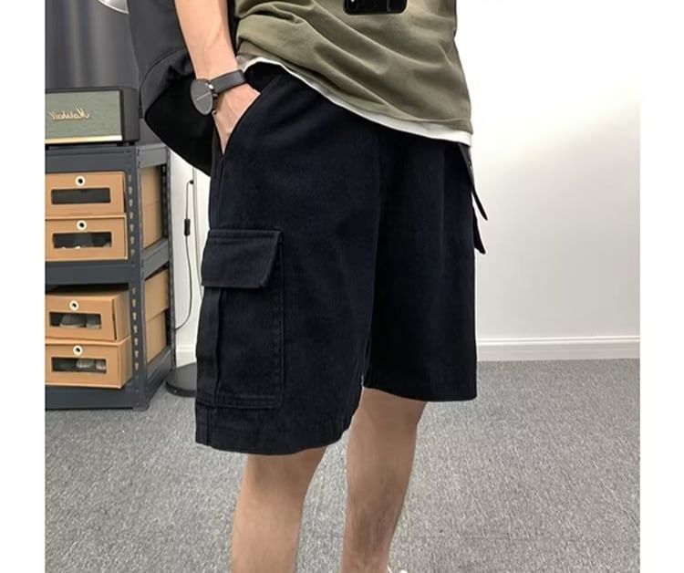 Cowpow - Hoge taille, effen, wijde cargoshorts