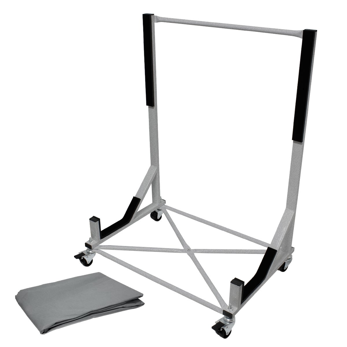 ECD Germany Hardtop Stand met 4 vergrendelbare wielen incl. hoes - Zilver - Gemaakt van gepoedercoat staal - Hardtop Stand Hardtop Houder Opbergtrolleyhoes Beschermhoes