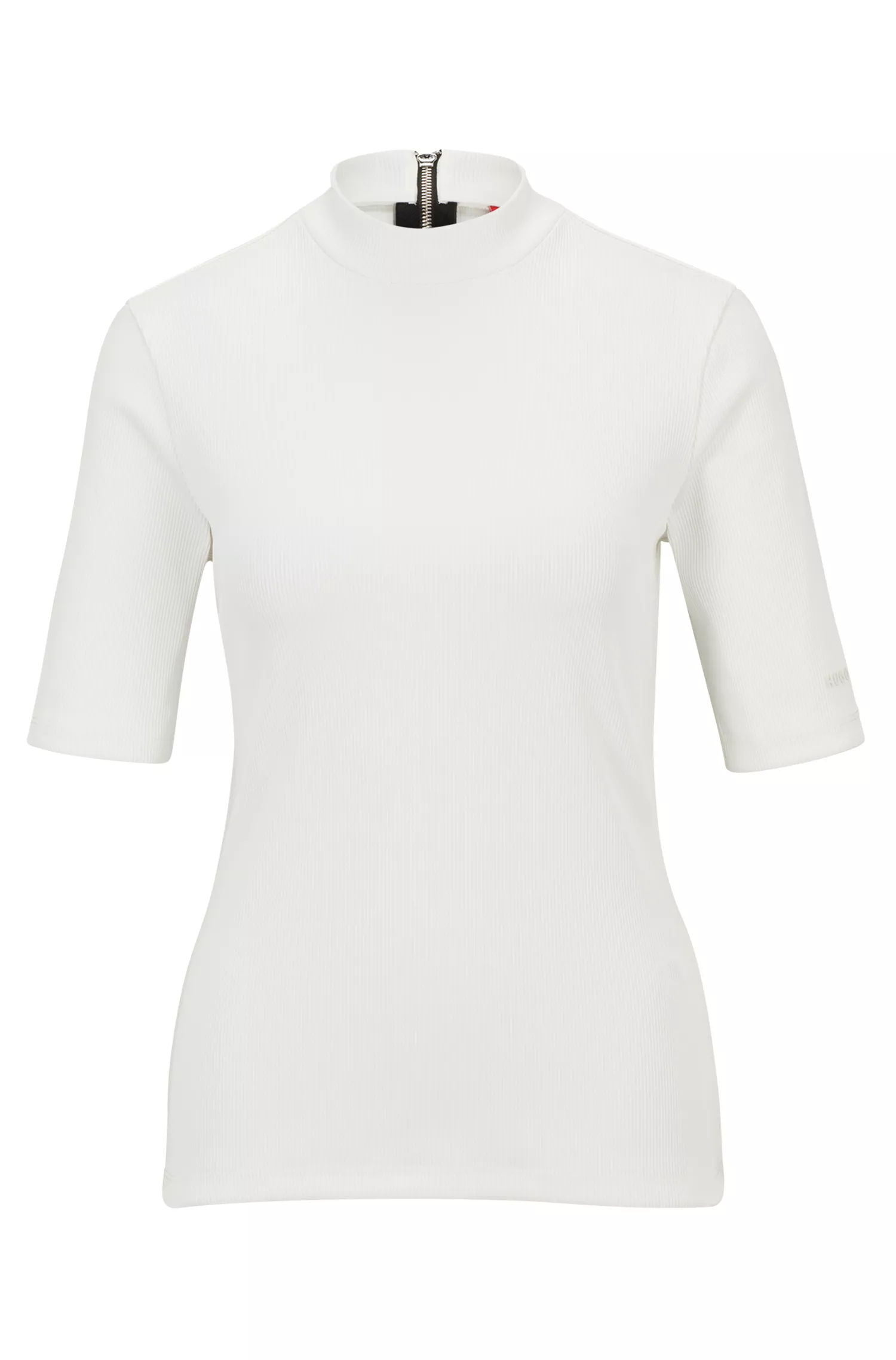 Camiseta HUGO vermelha de modelagem slim em malha canelada elástica.