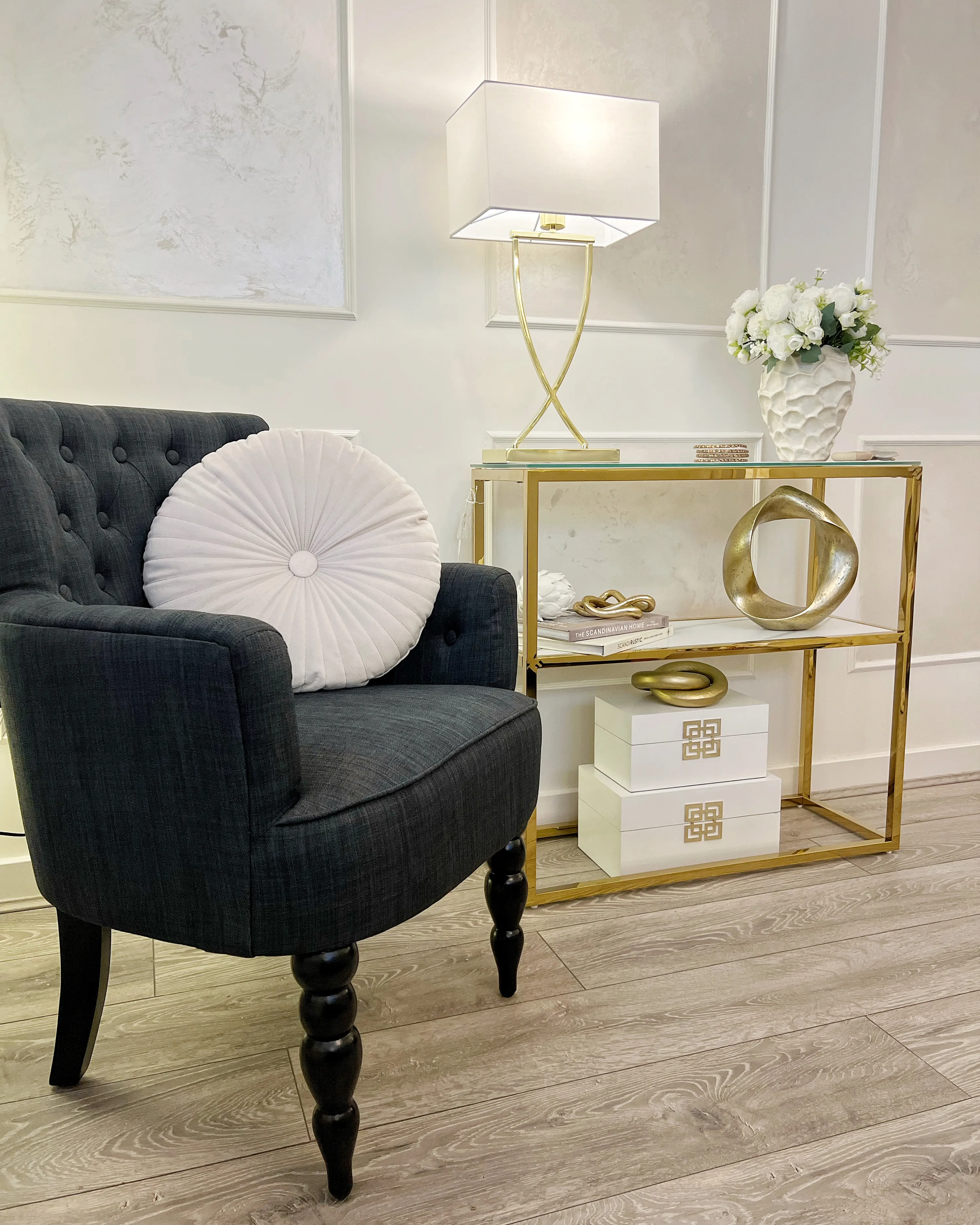 Sidetable AZUSA Veiligheidsglas Wit marmer