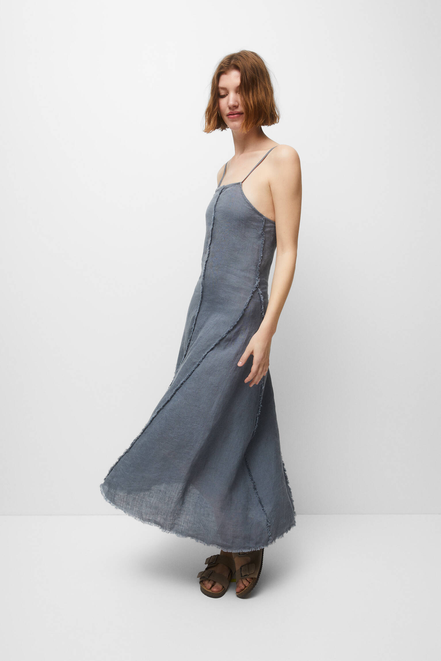 VESTIDO LONGO 100% LINHO - AZUL