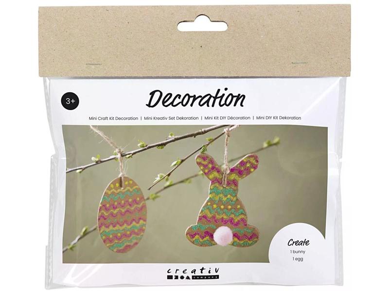 Creativ Company Bastelset Ei und Hase 1 Stück, Mehrfarbig Mini Kreativ Set für Kinder