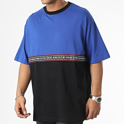Tee Shirt Oversize Large Tape Logo 74GAH618-J0005 Noir Bleu Roi