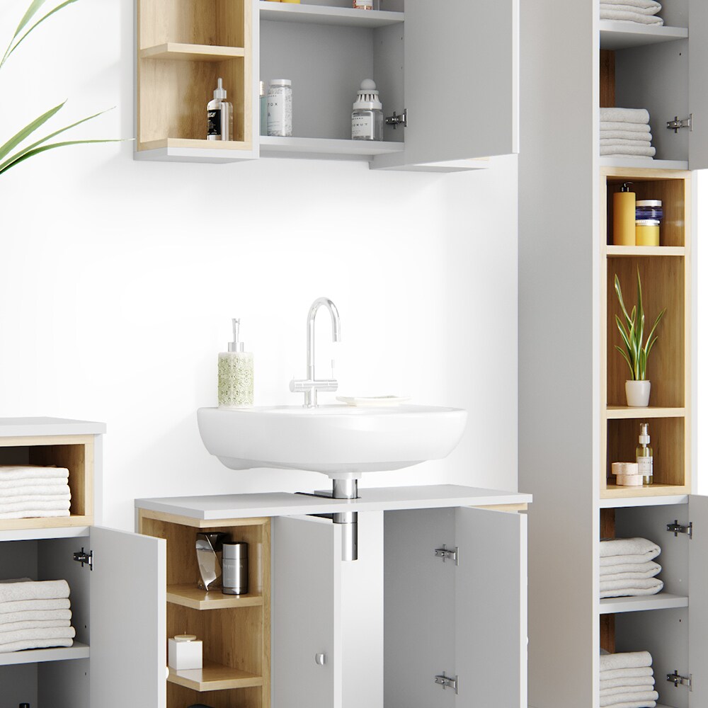Vicco Badmöbel Set Aquis Bad Spiegel Waschtischunterschrank BadschrankWeiß