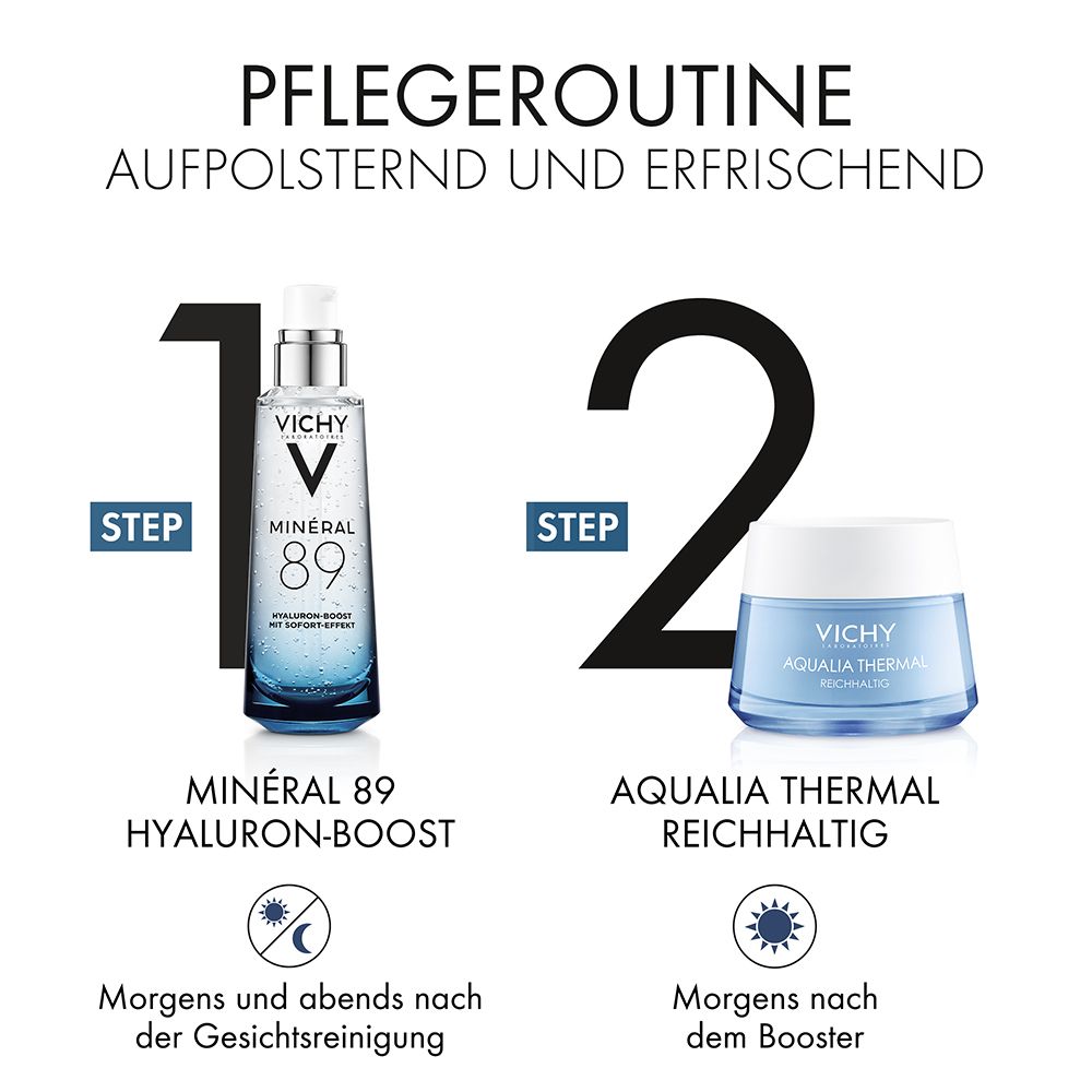 Vichy AQUALIA THERMAL Reichhaltige Feuchtigkeitspflege + Mineral 89 72h Cream 15ml GRATIS