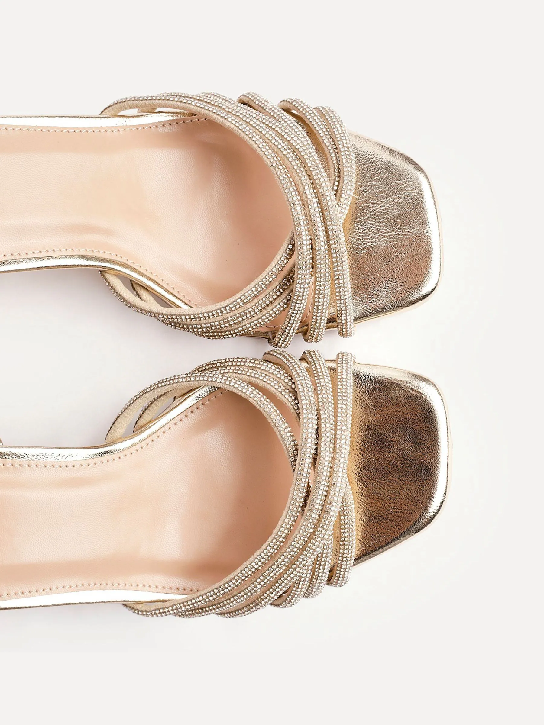 Goud - Linzi Strictly Wide Fit Diamante Crossover Heeled Sandals
