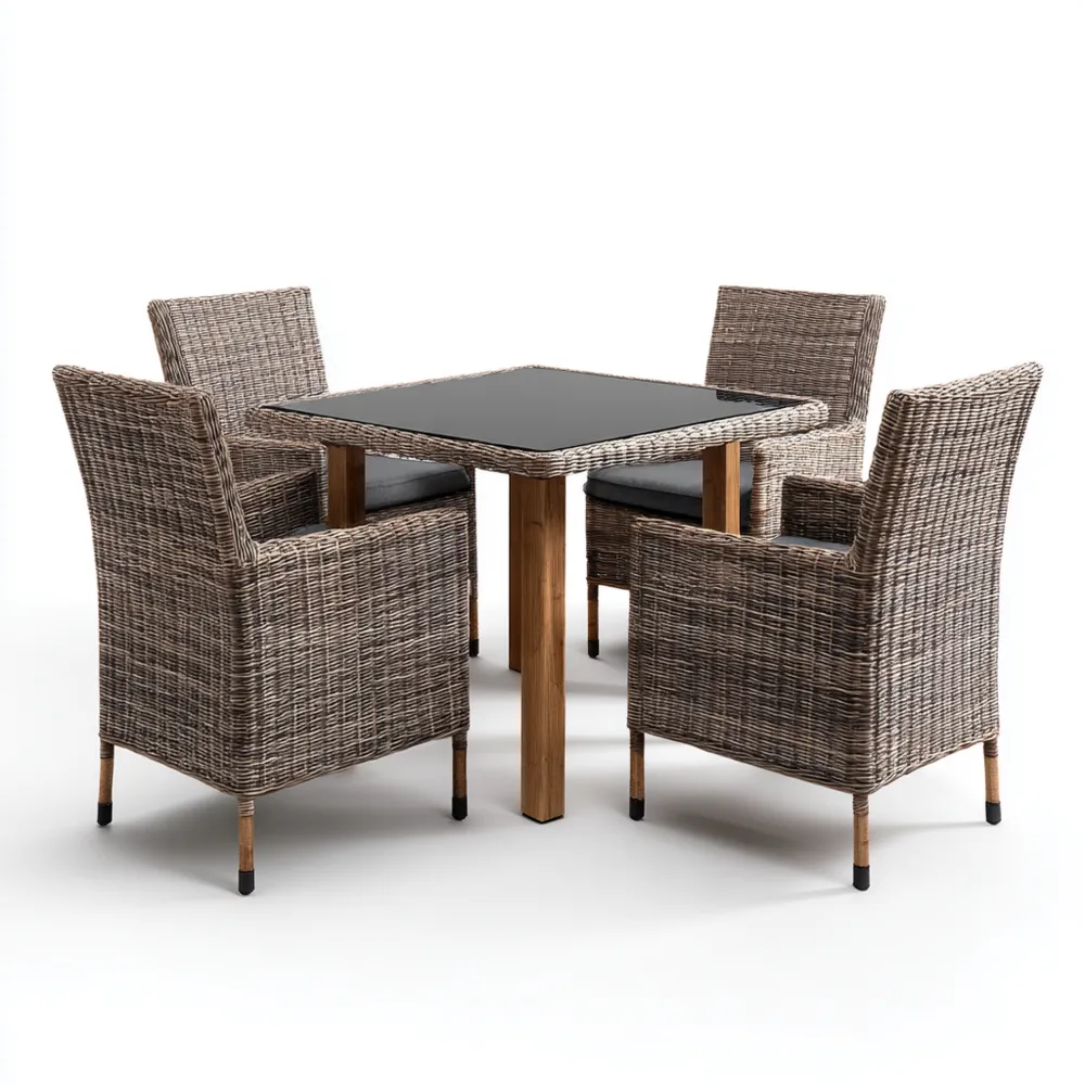 Garten-Esstisch-Set Polyrattan 90x90x75 cm - Grau - Modernes Design