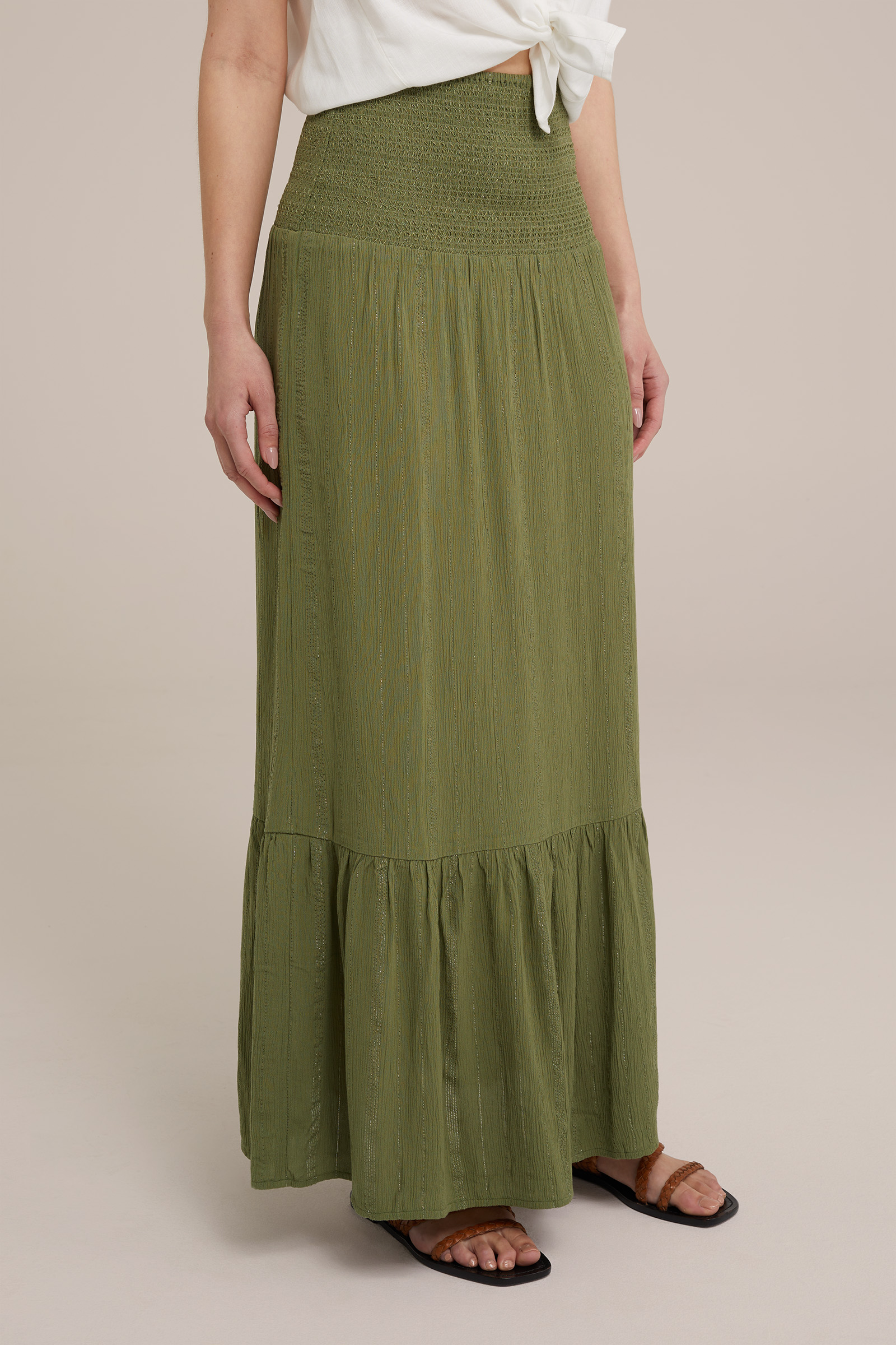 rok met glittergaren WE Fashion Olijfgroen