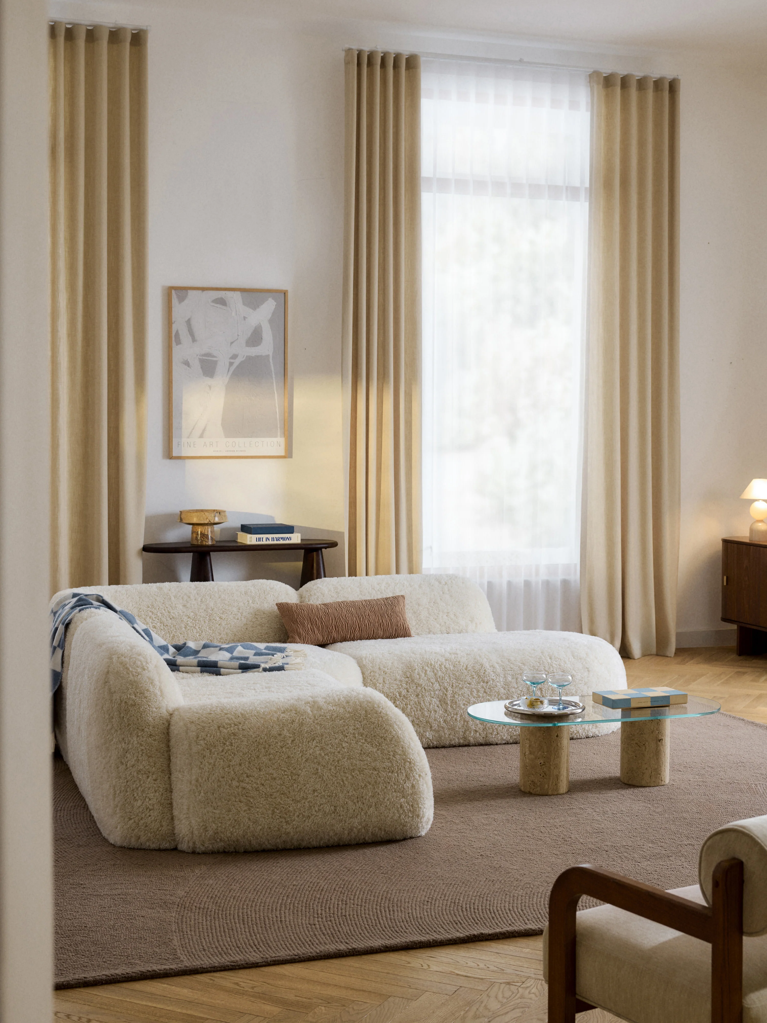 Modulaire teddy hoekbank Wolke (4-zits) met chaise longue