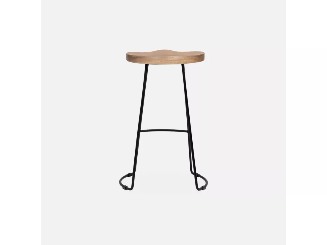 Lot de 2 tabourets de bars bois de manguier naturel et acier. avec repose pieds. 65cm
