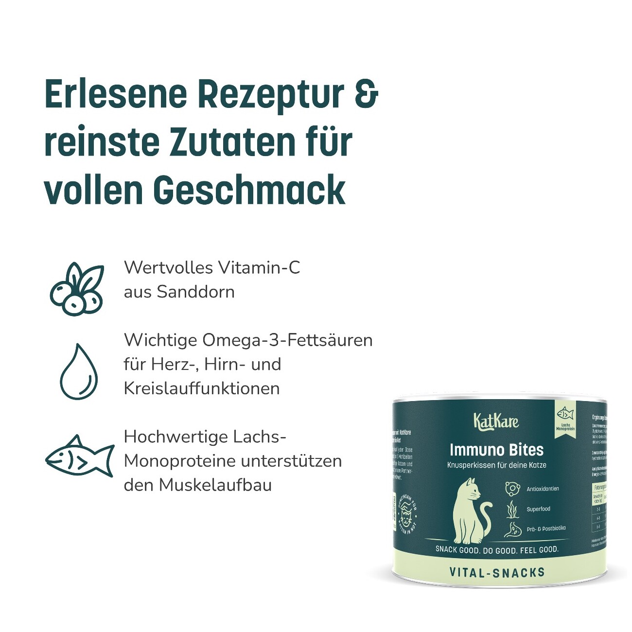 KatKare Vital Snacks Immuno Bites - Knusperkissen für das Immunsystem Deiner Katze mit Superfoods, wertvollen Aminosäuren, Antioxidantien und Omega-3 150 g