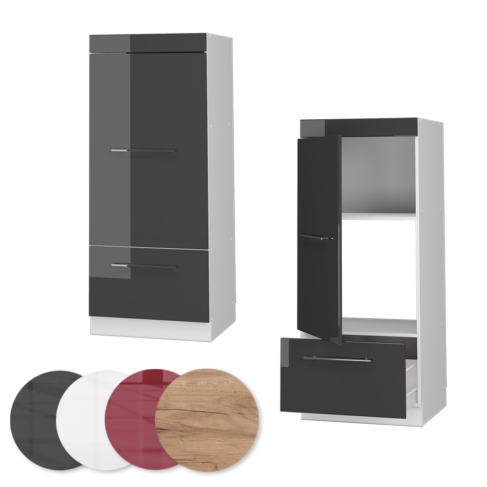 Vicco Mikrowellenumbauschrank Küchenschrank Küchenmöbel Fame-Line Weiß Anthrazit 60 cm modern Hochglanz Küche Einbauküche Blende Hochschrank Schublade Mikrowelle Backofen Küchenzeile