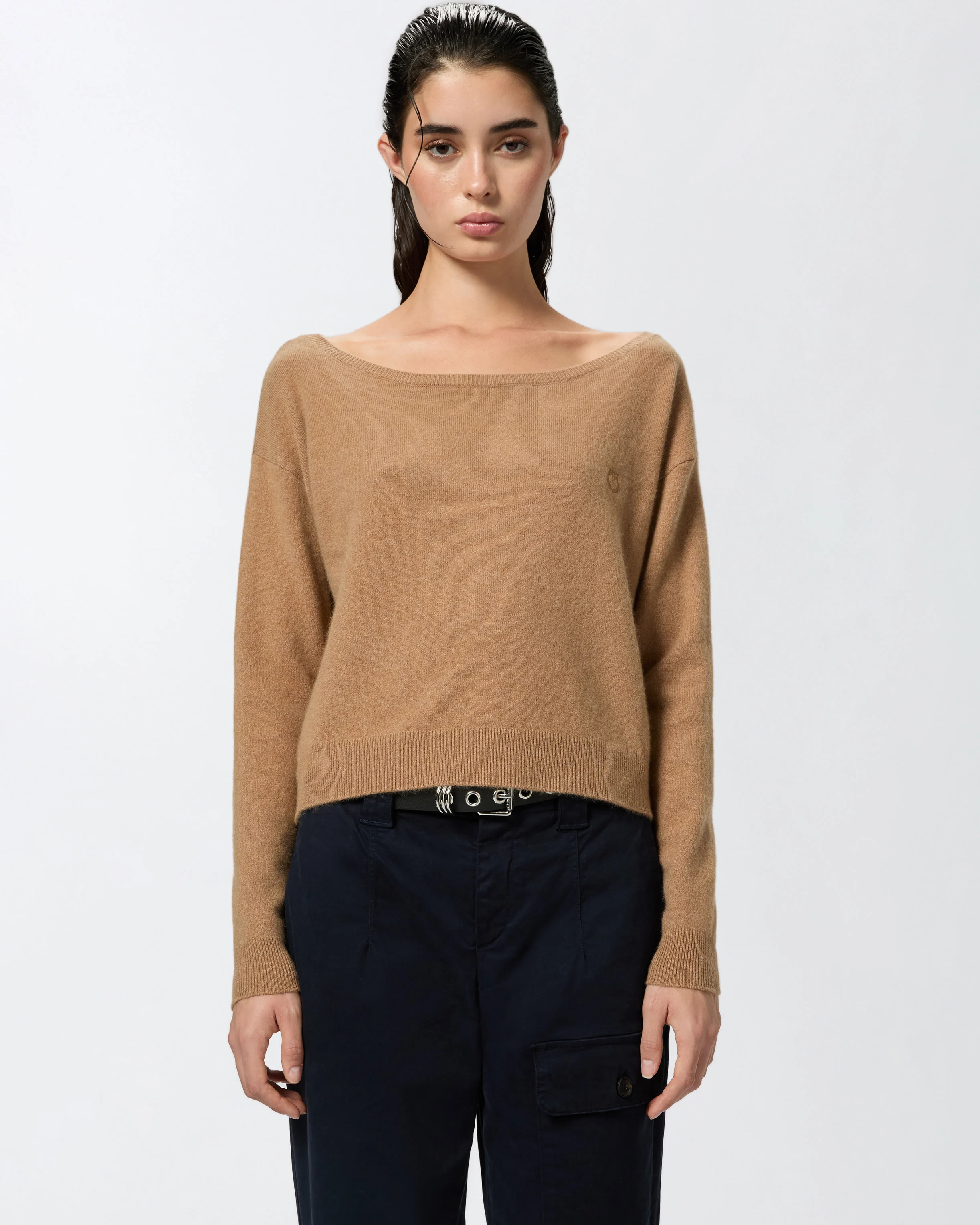Pull mélangé avec logo brodé | Beige