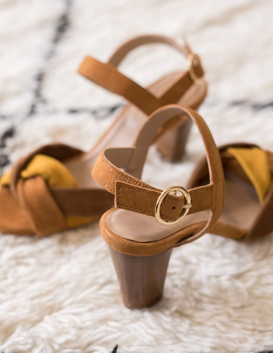 Sandales à talons Antoinette H - Suède cognac moutarde