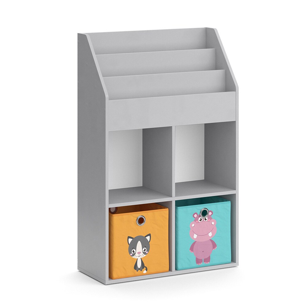Vicco Kinderregal Bücherregal Wandregal Luigi Hellgrau 72x114 cm modern Kinderzimmer Regal Spielzeugregal Dekoregal Standregal Aufbewahrungsregal Würfelregal Ablage Fach freistehend Faltbox