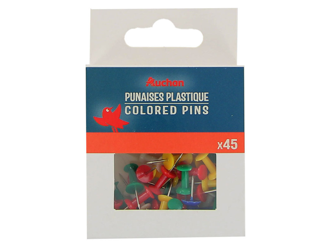 PINOS COLORIDOS AUCHAN 8X23MM 45 PEÇAS