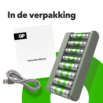 GP USB Batterijlader AA + AAA inc. Micro USB snoer en 4x AA + 4x AAA Batterijen