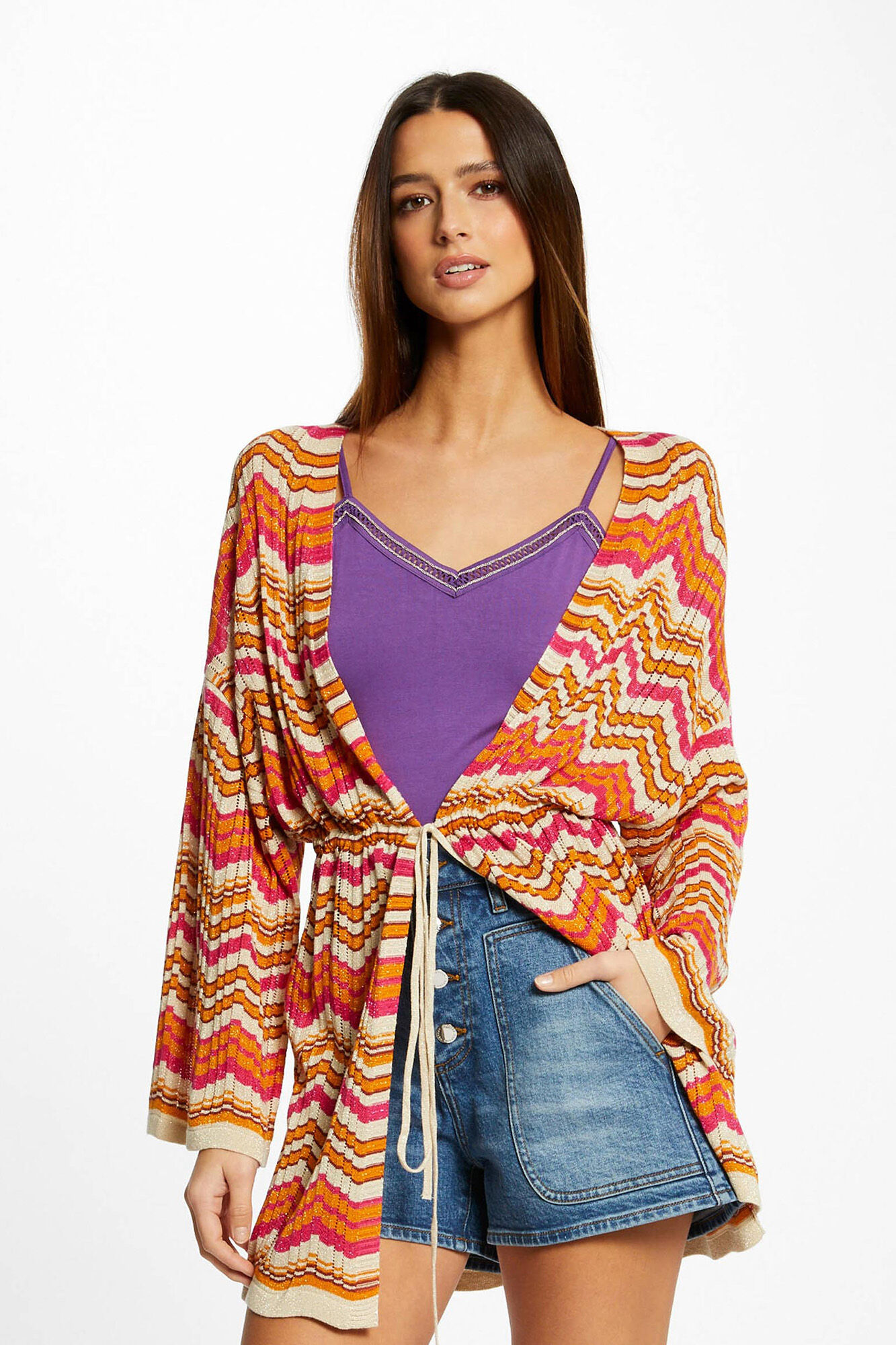Poncho com estampa chevron - Estampa laranja