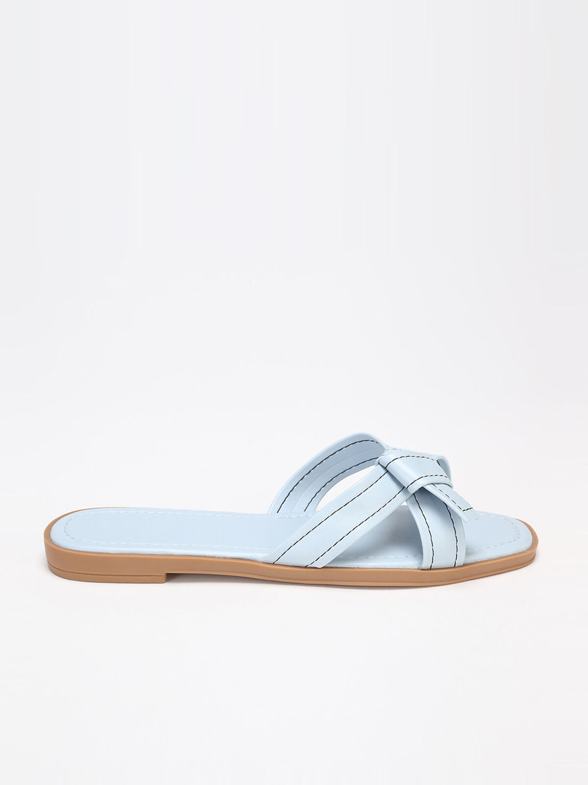 Mules à brides nouées avec surpiqures- Bleu