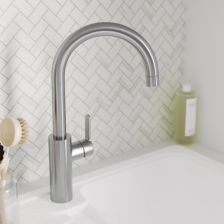 Mitigeur de cuisine effet inox brossé GoodHome Zanthe