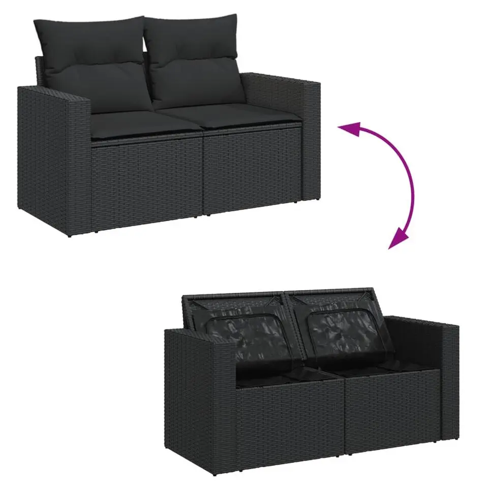 vidaXL - Tuinbank 2-zits - Zwart - Poly rattan - Met kussens