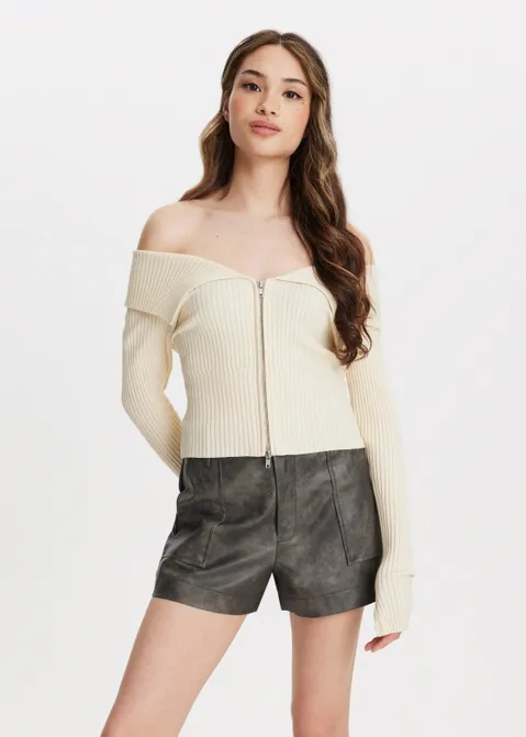 Off-shoulder vest met rib structuur off-white (WIT.O)