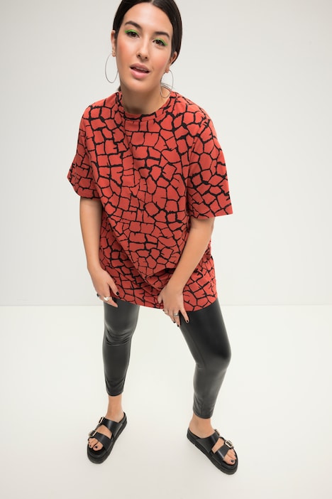 Longshirt, oversized, Giraffen Print, Rundhals, Halbarm