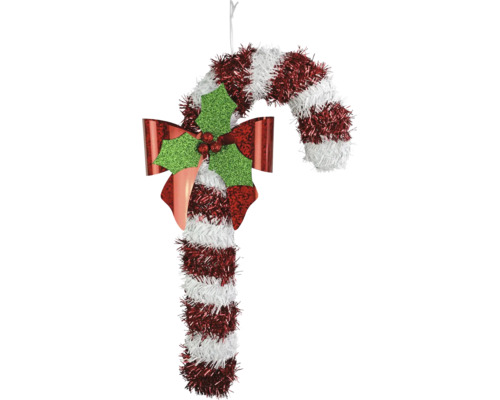Kerstboomversiering, zuurstok, metaal, wit/rood