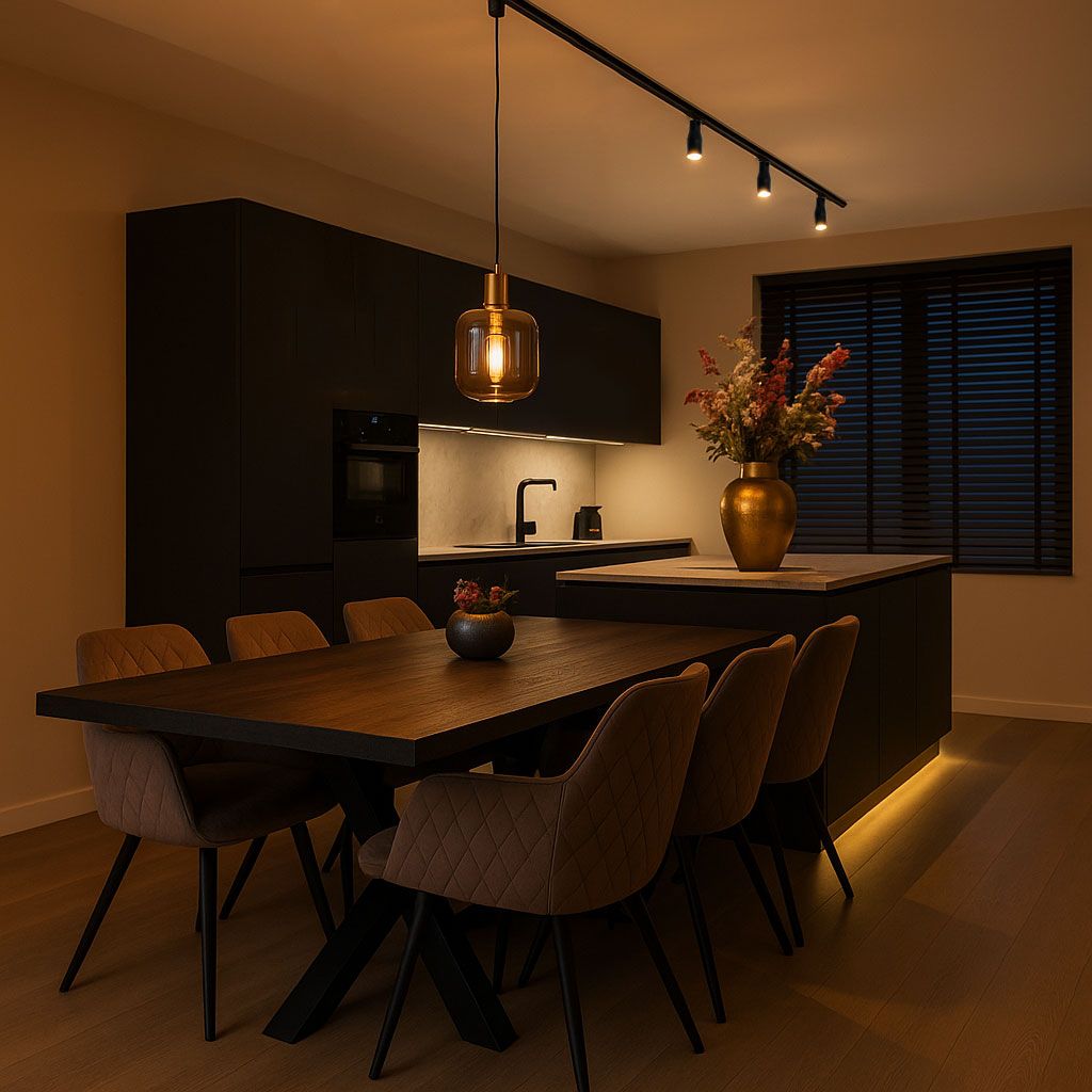 Smart hanglamp zwart met goud en smoke glas incl. Wifi A60 - Zuzanna