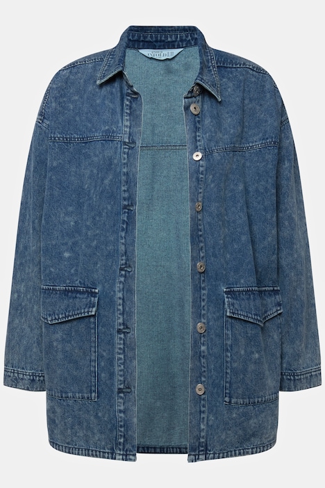 Jeanshemd, oversized, Klappentaschen, Hemdkragen, Langarm