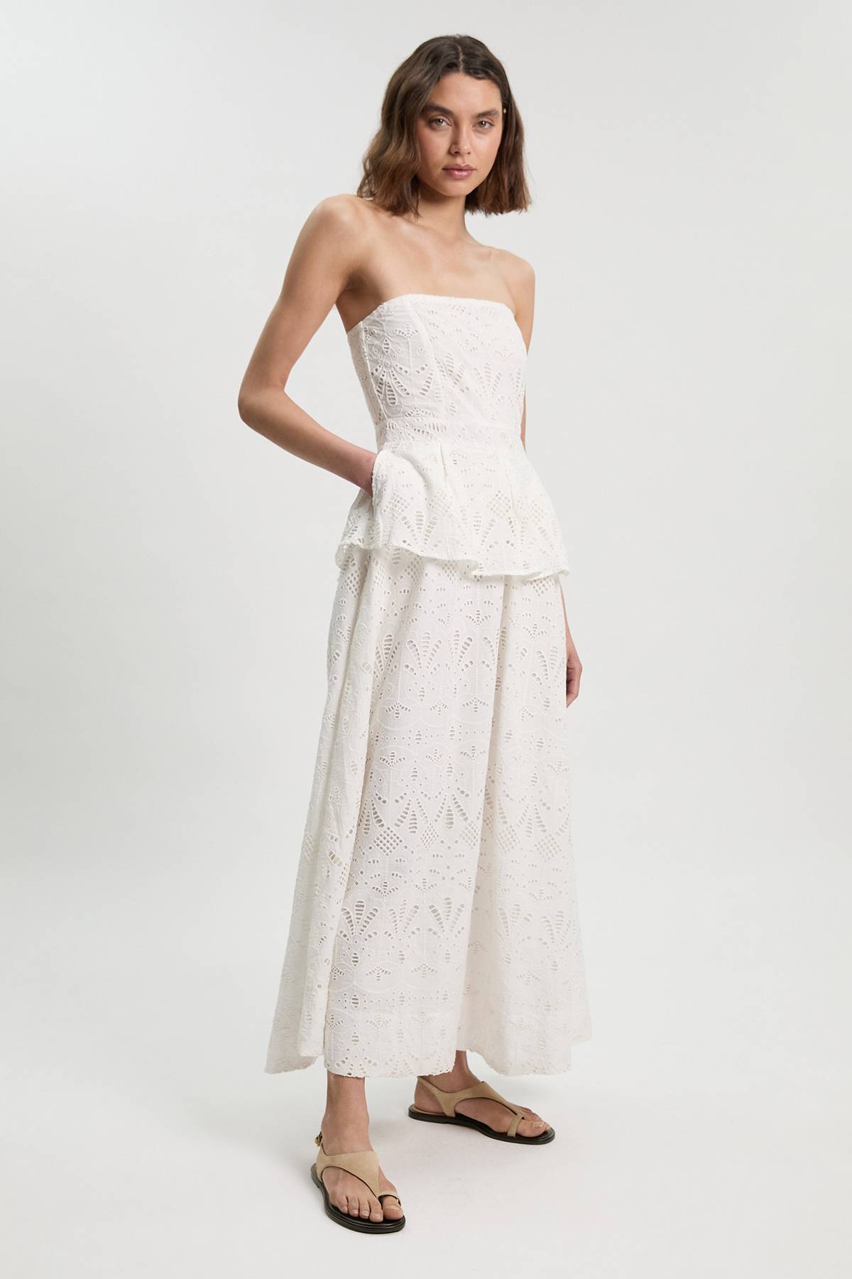 KarenMillen Robe Midi Bustier À Basque En Broderie Anglaise Coton Petite