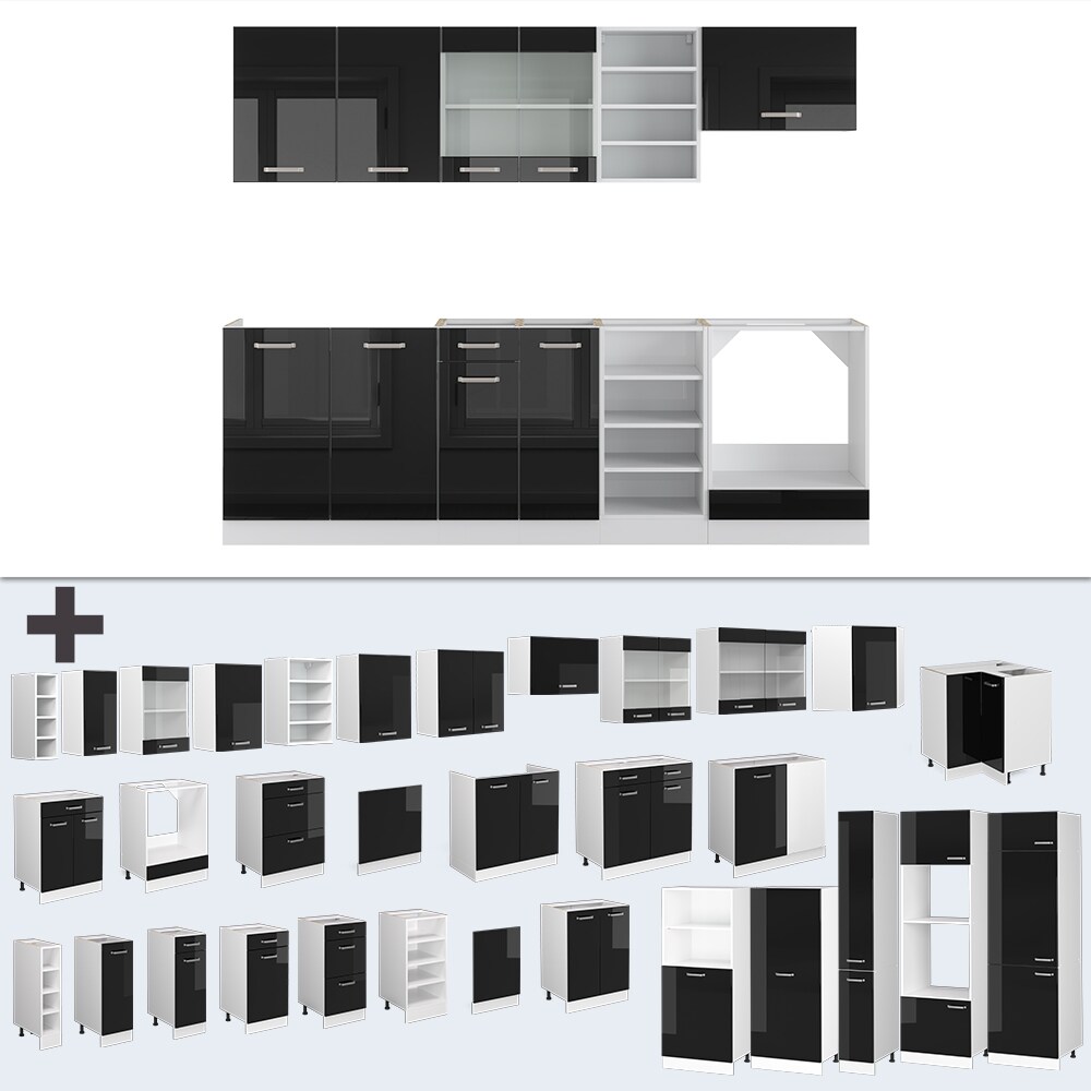 Vicco Küchenzeile R-Line Solid Weiß Schwarz 240 cm modern Küchenschränke Küchenmöbel