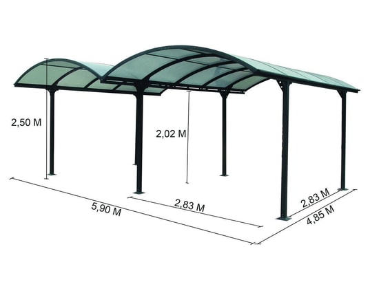 HABRITA - Carport aluminium DOUBLE - Toit demi-rond 28,62 m2